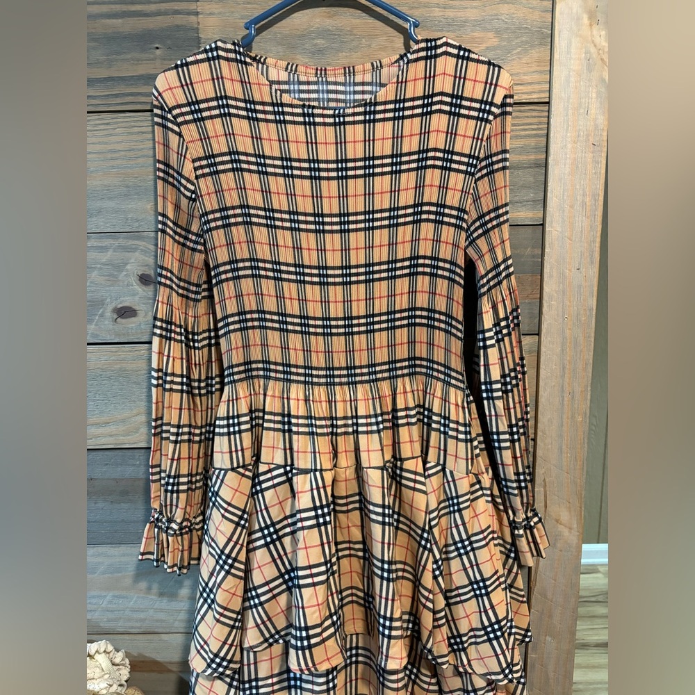 OS Plaid Long Sleeve Dress
